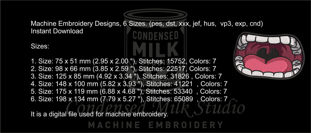 Open Screaming Mouth Machine Embroidery Design
