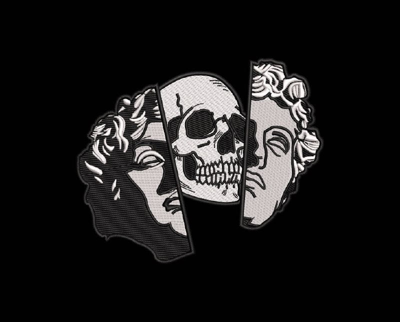 Split Greek Statue Skull Machine Embroidery Design - Dark Academia Bust Patch Digital File