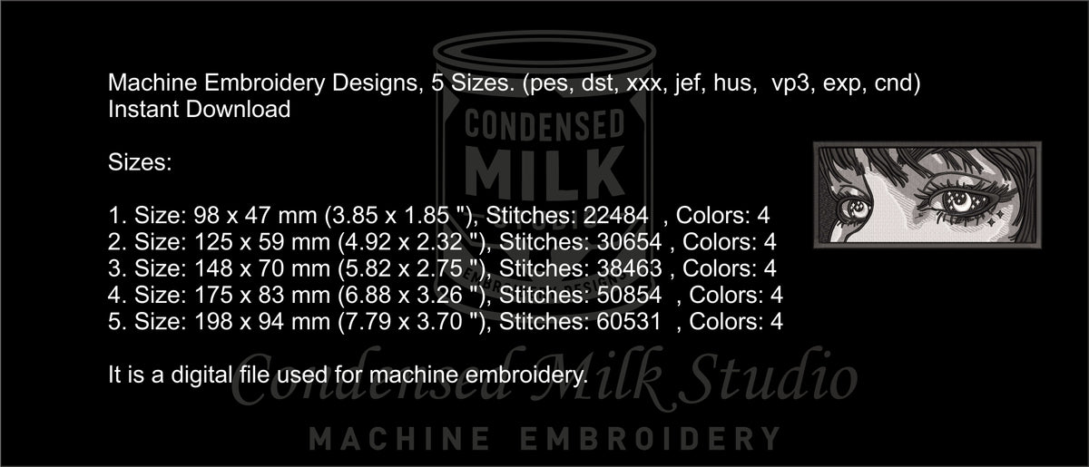 Aesthetic Anime Eyes Machine Embroidery Design