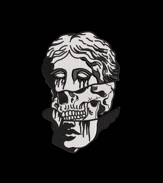 Greek Statue Split Skull Machine Embroidery Design - Dark Academia Bust Patch Digital File