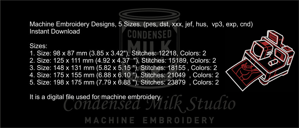 Retro Instant Camera Machine Embroidery Design