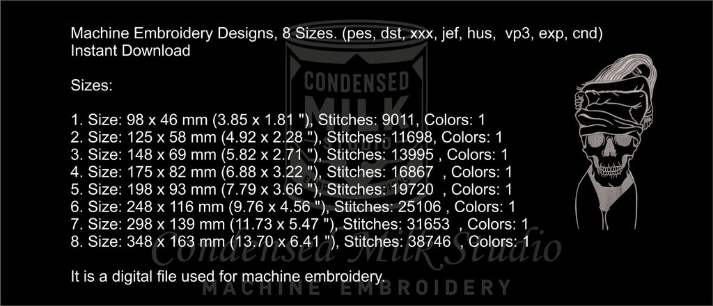 Girl Taking Off Sweater Skull Machine Embroidery Design - Gothic Girl Linework Patch Digital File