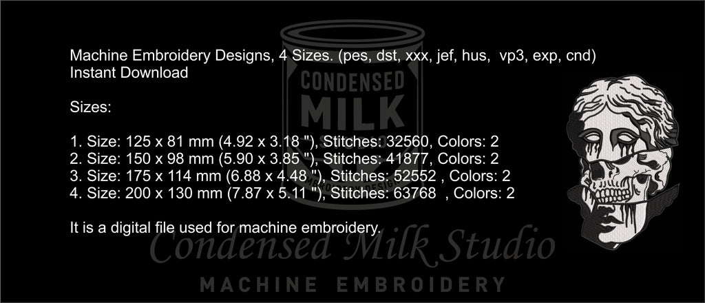 Greek Statue Split Skull Machine Embroidery Design - Dark Academia Bust Patch Digital File
