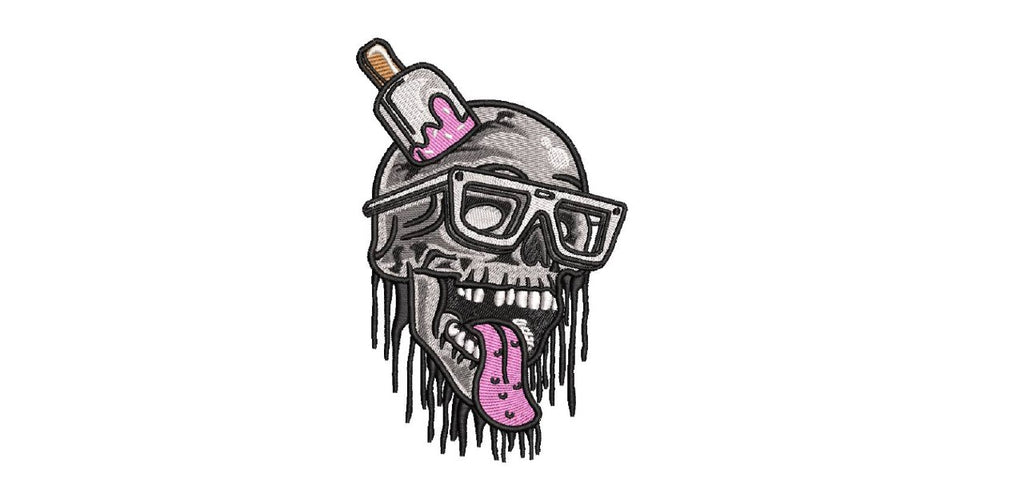 Melting Ice Cream Skull Machine Embroidery Design