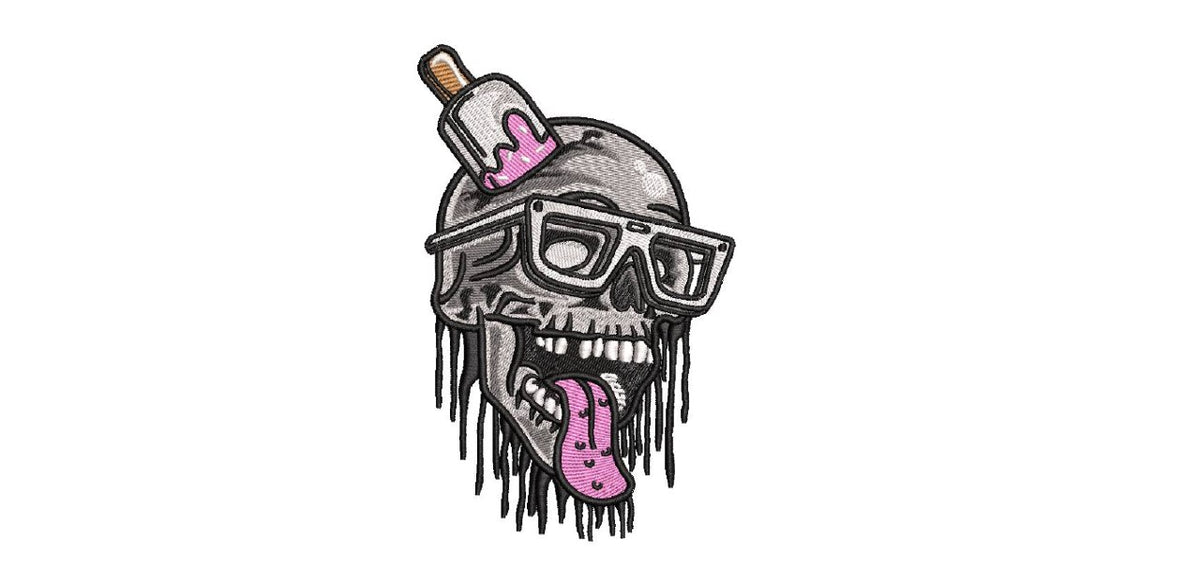 Melting Ice Cream Skull Machine Embroidery Design