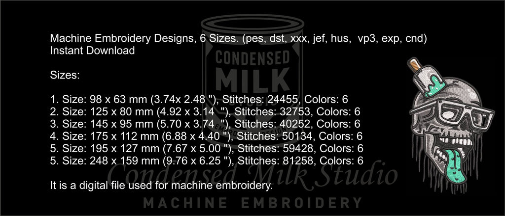 Melting Ice Cream Skull Machine Embroidery Design