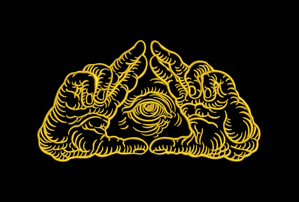All Seeing Eye Triangle Hands Machine Embroidery Design - Mystical Sacred Geometry Linework Patch Digital File