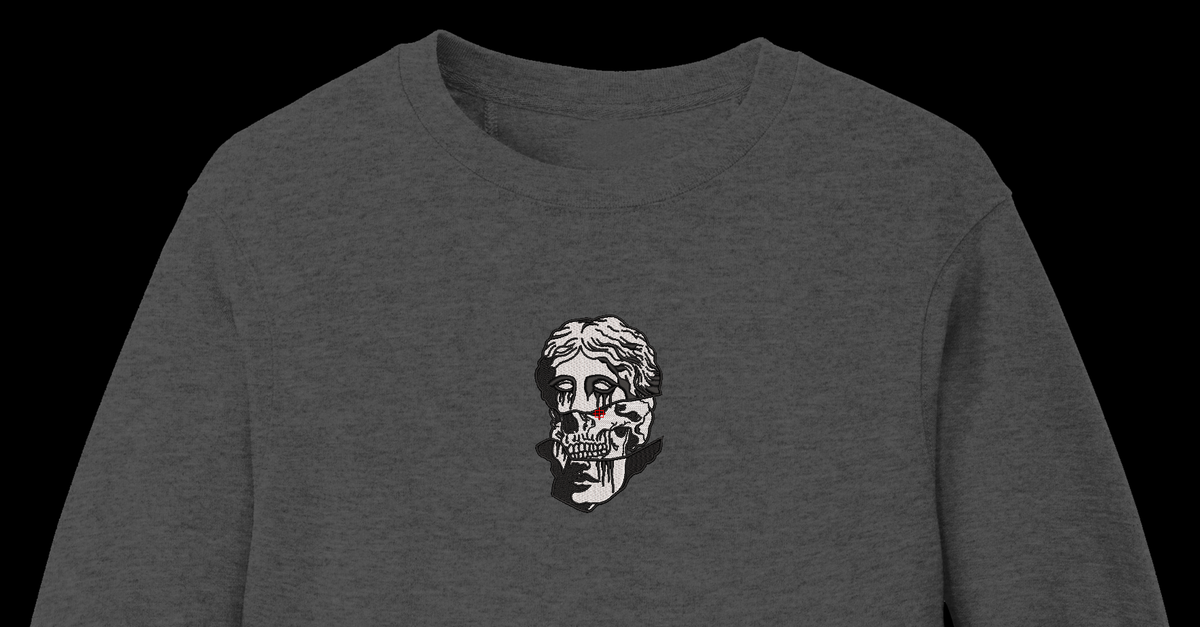 Greek Statue Split Skull Machine Embroidery Design - Dark Academia Bust Patch Digital File
