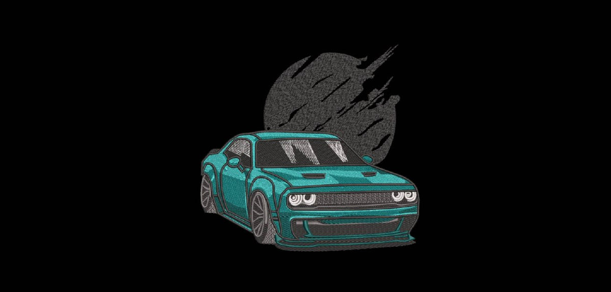 Purple Dodge Challenger SRT Muscle Car Machine Embroidery Design
