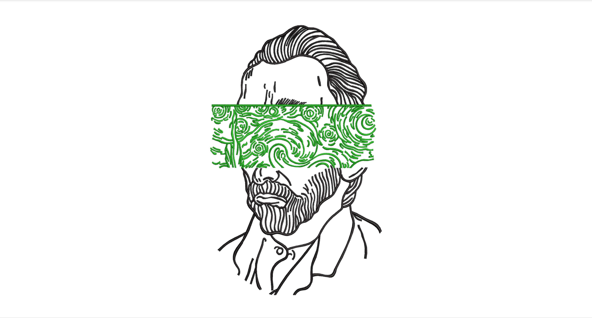 Van Gogh Portrait Starry Night Eyes Machine Embroidery Design - Modern Fine Art Patch Digital File