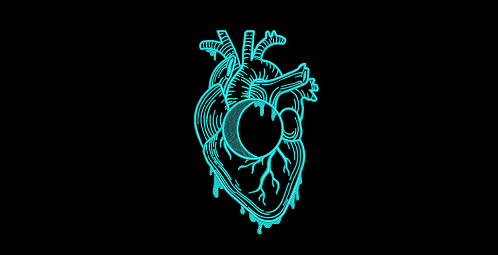 Anatomical Heart Crescent Moon Machine Embroidery Design
