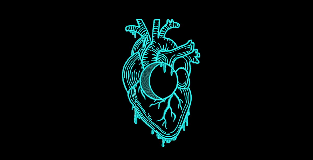 Anatomical Heart Crescent Moon Machine Embroidery Design