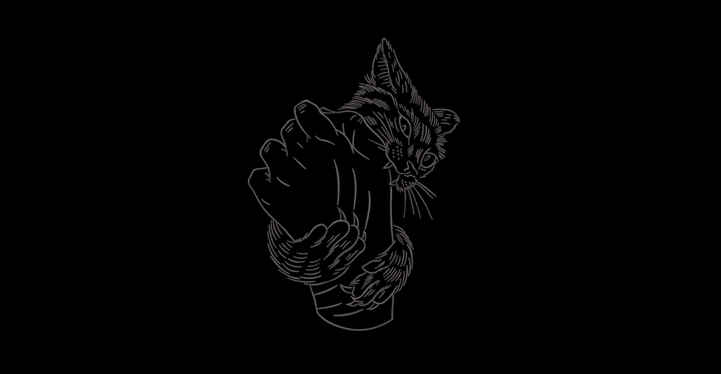 Angry Cat Biting Hand Machine Embroidery Design - Spicy Kitten Linework Patch Digital File