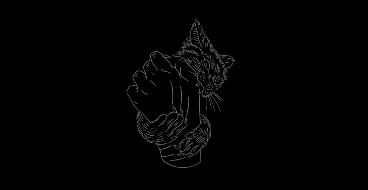 Angry Cat Biting Hand Machine Embroidery Design - Spicy Kitten Linework Patch Digital File