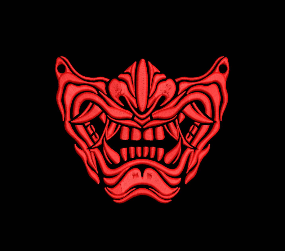 Japanese Samurai Mempo Mask Machine Embroidery Design