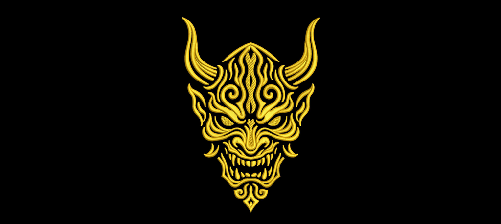 Japanese Red Oni Demon Mask Machine Embroidery Design