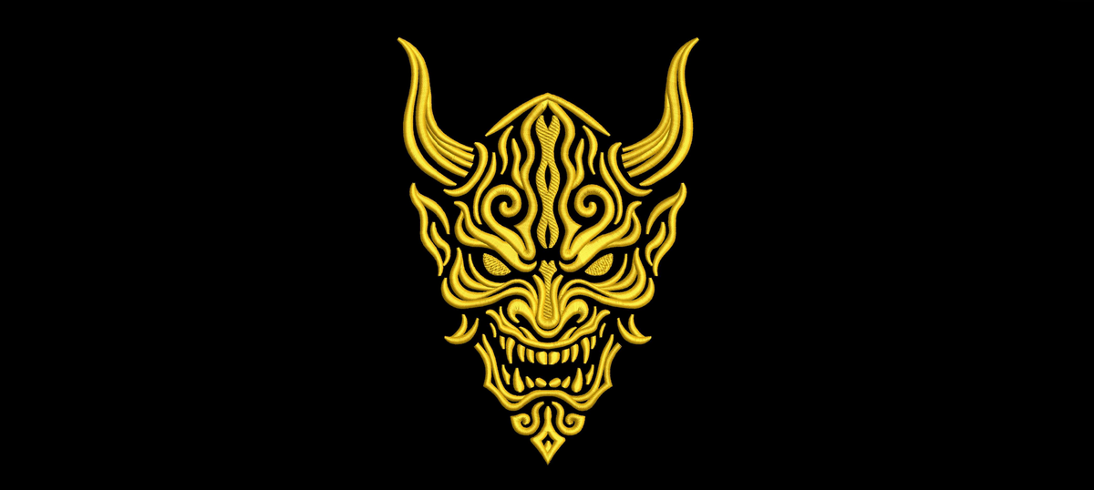 Japanese Red Oni Demon Mask Machine Embroidery Design