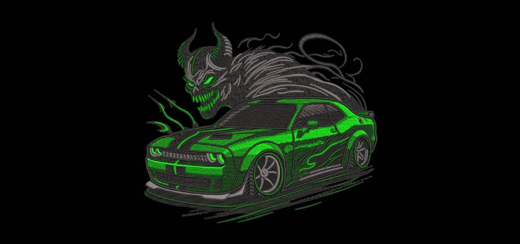 Red Demon Muscle Car Machine Embroidery Design