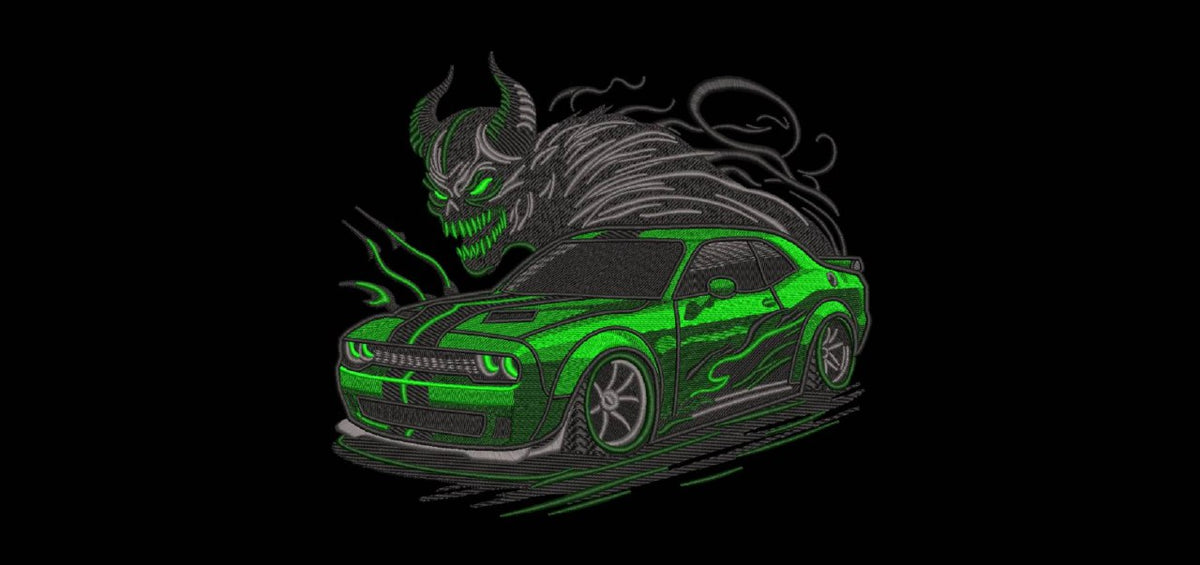 Red Demon Muscle Car Machine Embroidery Design