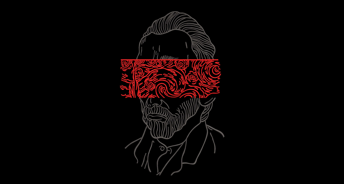 Van Gogh Portrait Starry Night Eyes Machine Embroidery Design - Modern Fine Art Patch Digital File