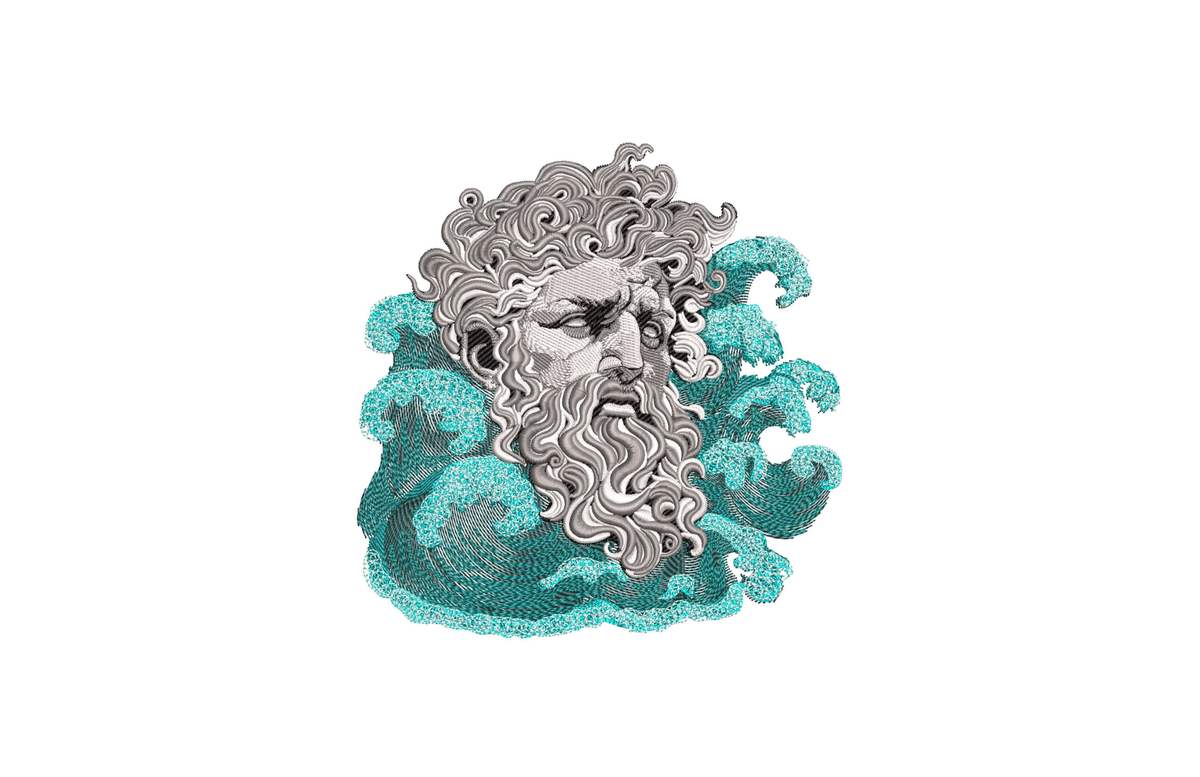 Poseidon Greek God Ocean Waves Machine Embroidery Design - Neptune Statue Patch Digital File
