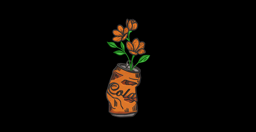 Crushed Soda Can Flowers Machine Embroidery Design - Aesthetic Soda Can Vase Patch Digital File