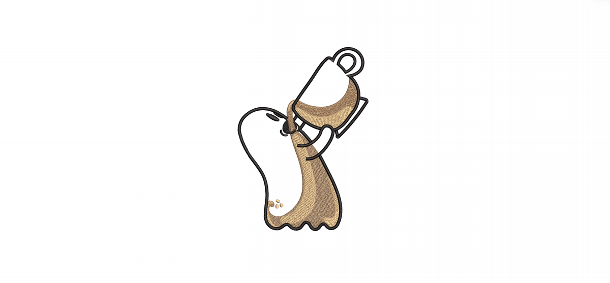 Cute Ghost Drinking Coffee Machine Embroidery Design