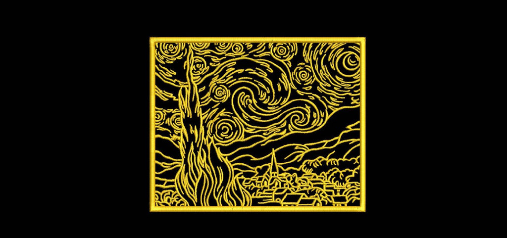 Van Gogh Starry Night Machine Embroidery Design - Famous Painting Linework Patch Digital File