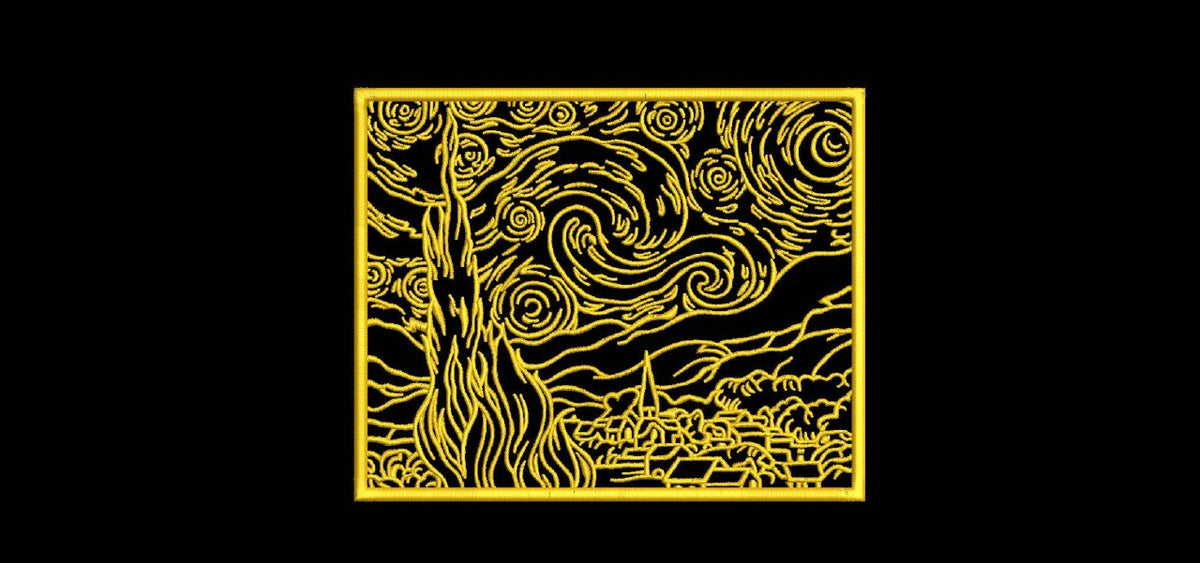 Van Gogh Starry Night Machine Embroidery Design - Famous Painting Linework Patch Digital File