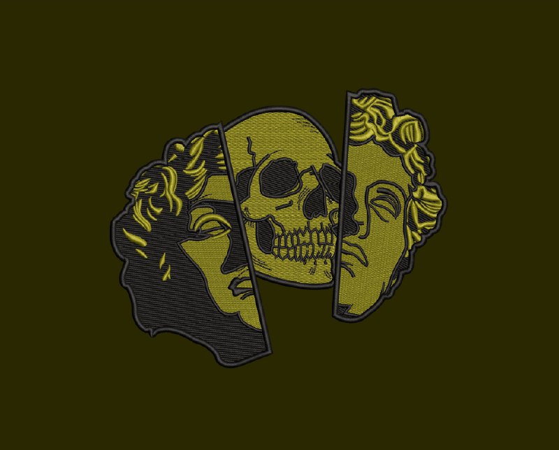 Split Greek Statue Skull Machine Embroidery Design - Dark Academia Bust Patch Digital File