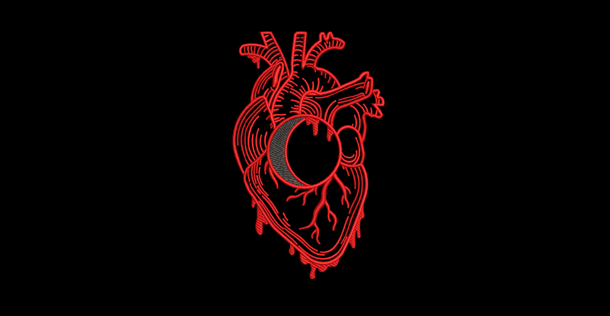 Anatomical Heart Crescent Moon Machine Embroidery Design
