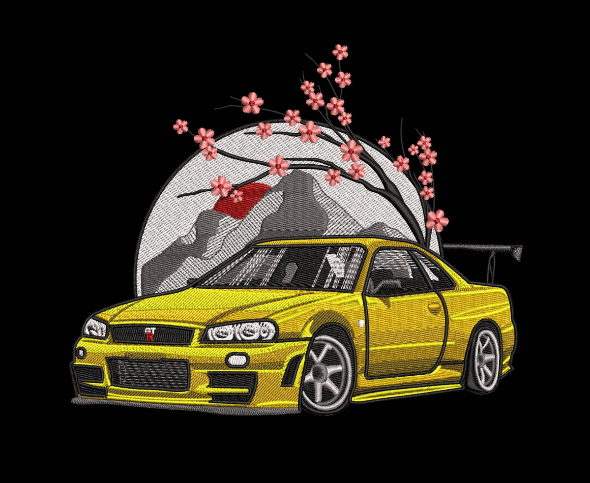 Nissan Skyline GTR R34 Sakura Machine Embroidery Design - JDM Car Fuji Patch Digital File