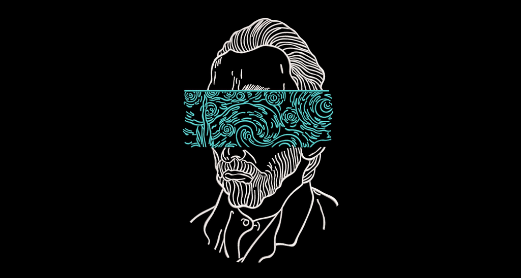 Van Gogh Portrait Starry Night Eyes Machine Embroidery Design - Modern Fine Art Patch Digital File