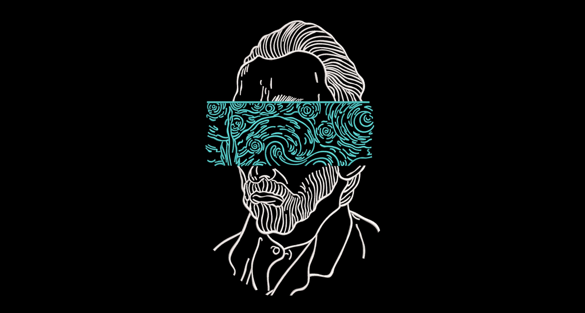 Van Gogh Portrait Starry Night Eyes Machine Embroidery Design - Modern Fine Art Patch Digital File