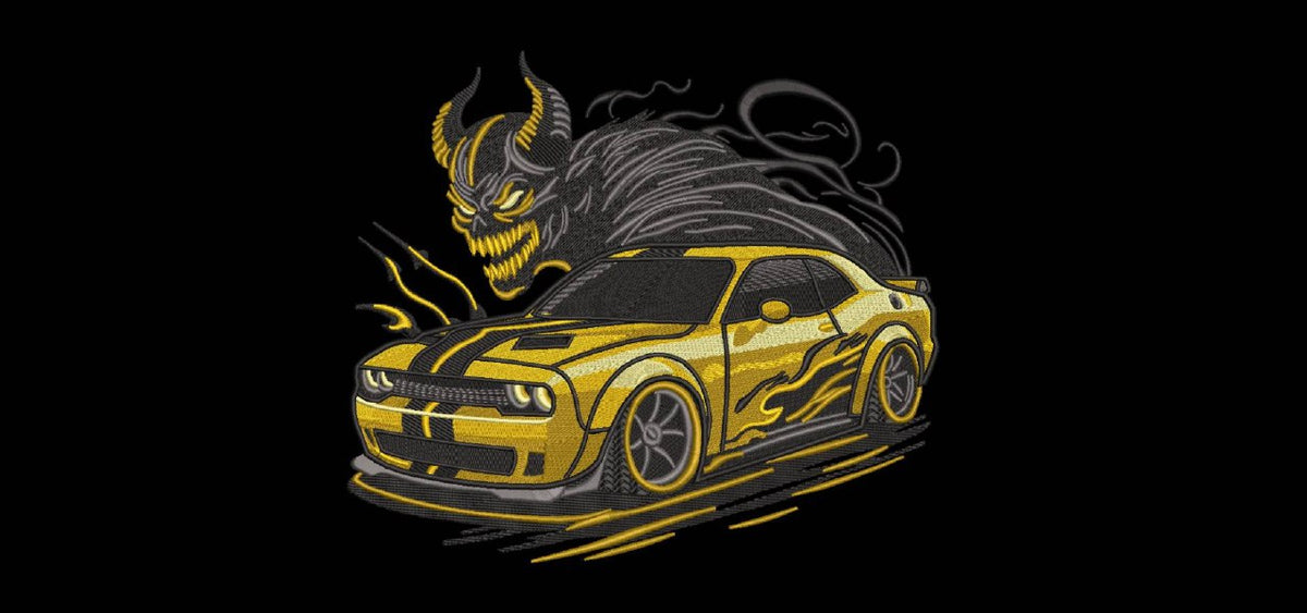 Red Demon Muscle Car Machine Embroidery Design