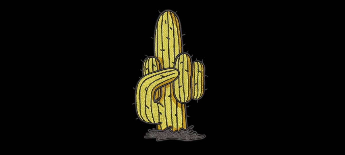 Funny Cactus Middle Finger Machine Embroidery Design - Offensive Desert Plant Patch Digital File