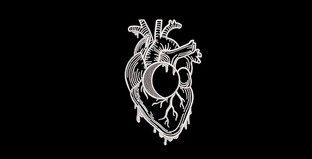 Anatomical Heart Crescent Moon Machine Embroidery Design
