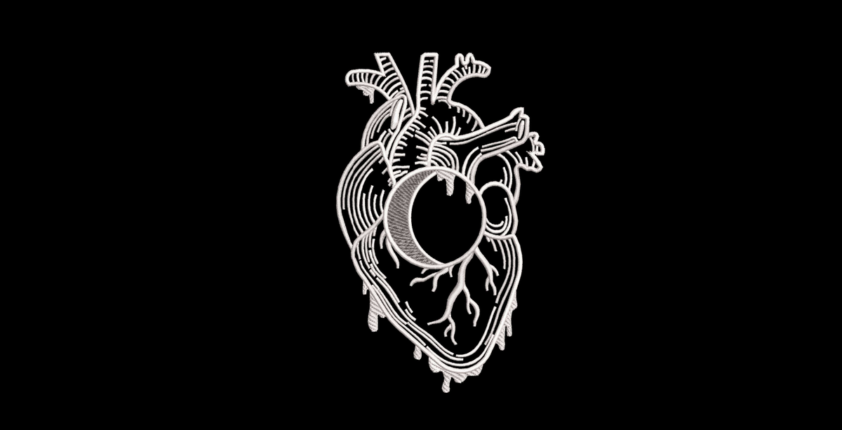 Anatomical Heart Crescent Moon Machine Embroidery Design