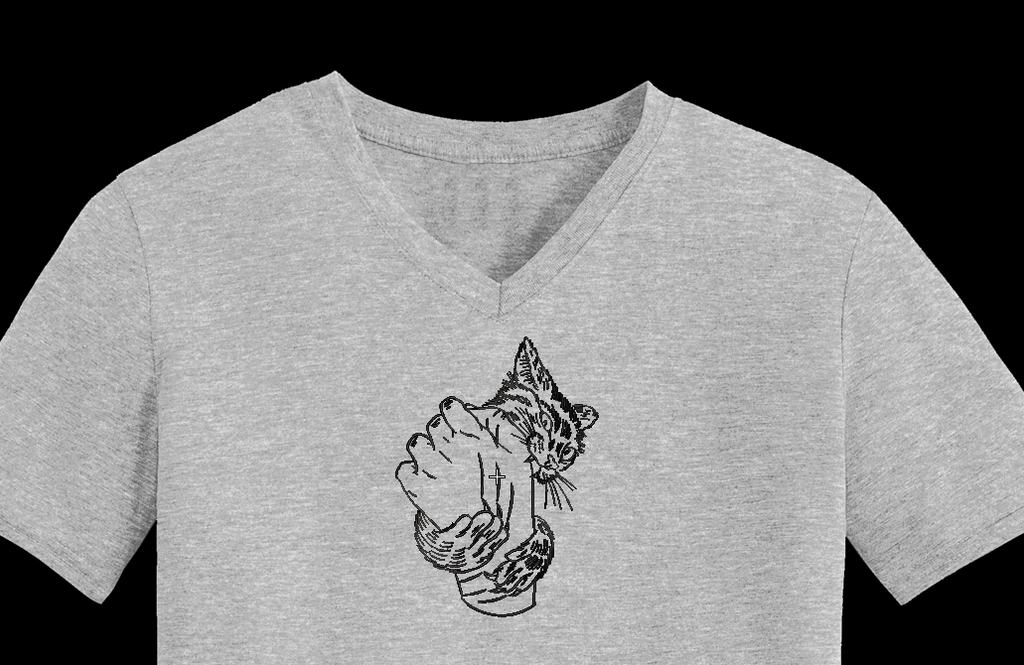 Angry Cat Biting Hand Machine Embroidery Design - Spicy Kitten Linework Patch Digital File