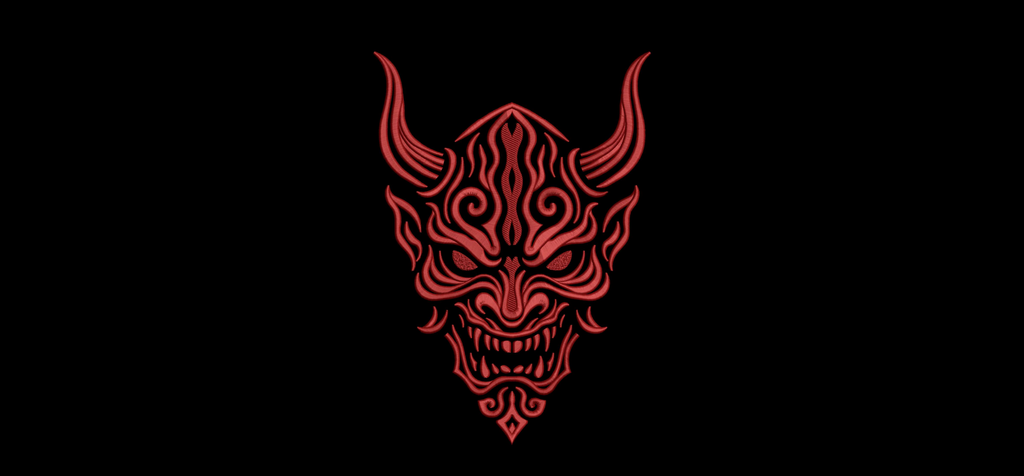 Japanese Red Oni Demon Mask Machine Embroidery Design
