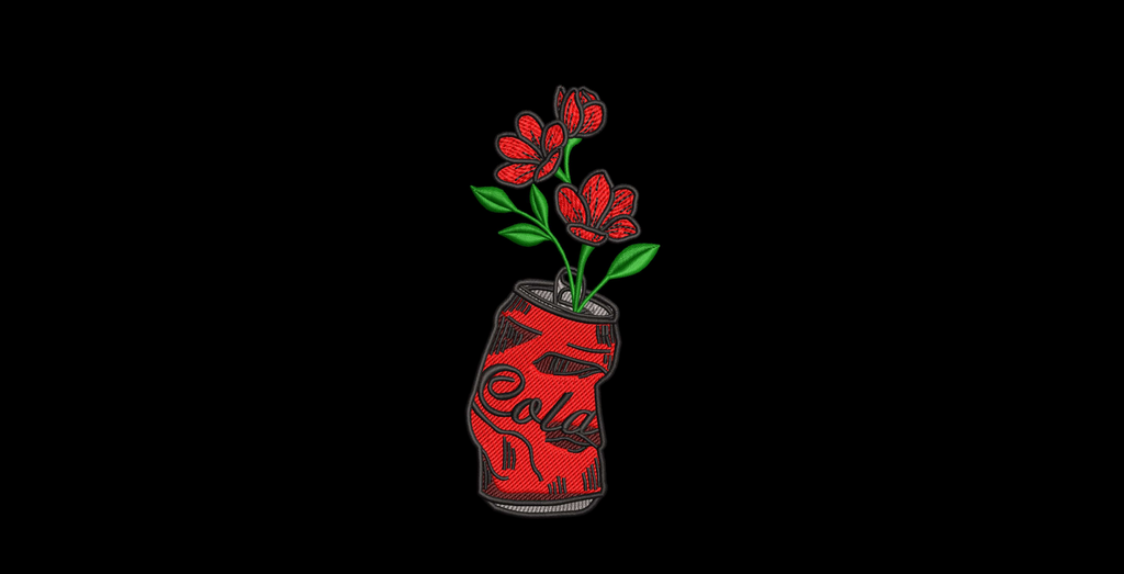 Crushed Soda Can Flowers Machine Embroidery Design - Aesthetic Soda Can Vase Patch Digital File