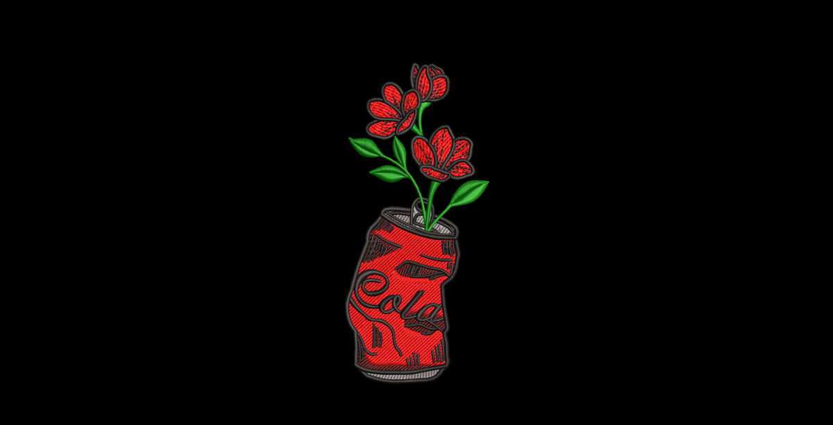 Crushed Soda Can Flowers Machine Embroidery Design - Aesthetic Soda Can Vase Patch Digital File