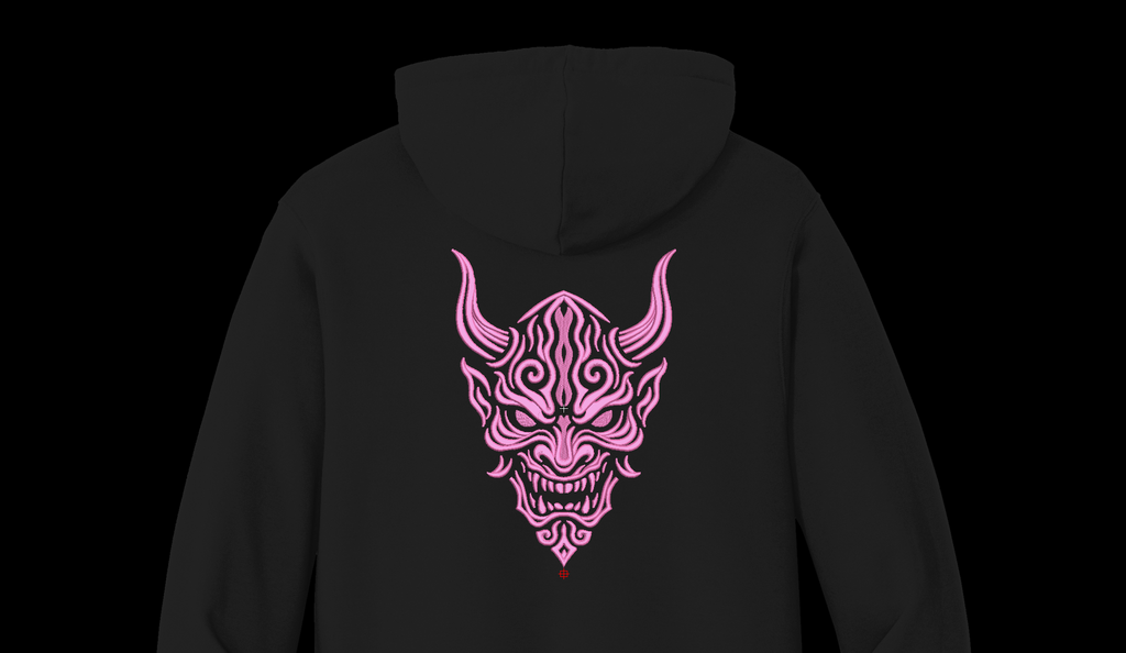 Japanese Red Oni Demon Mask Machine Embroidery Design