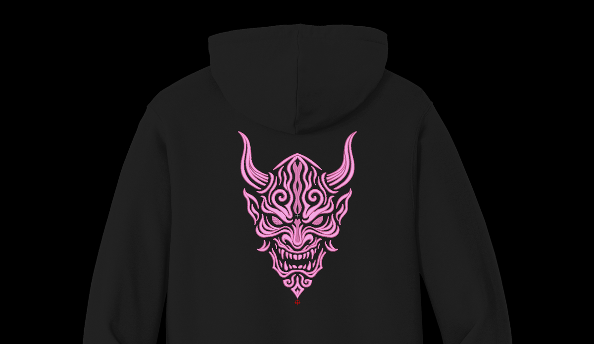 Japanese Red Oni Demon Mask Machine Embroidery Design