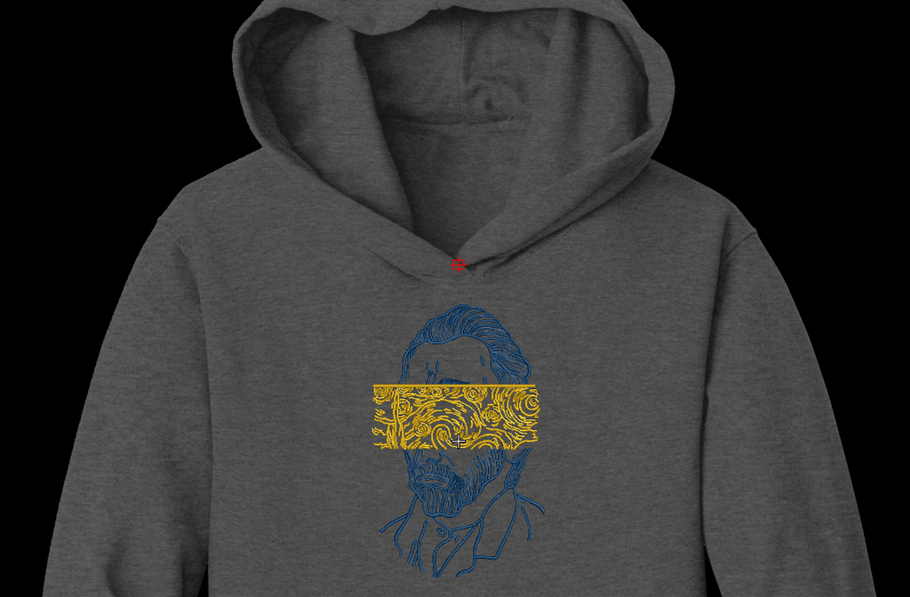 Van Gogh Portrait Starry Night Eyes Machine Embroidery Design - Modern Fine Art Patch Digital File