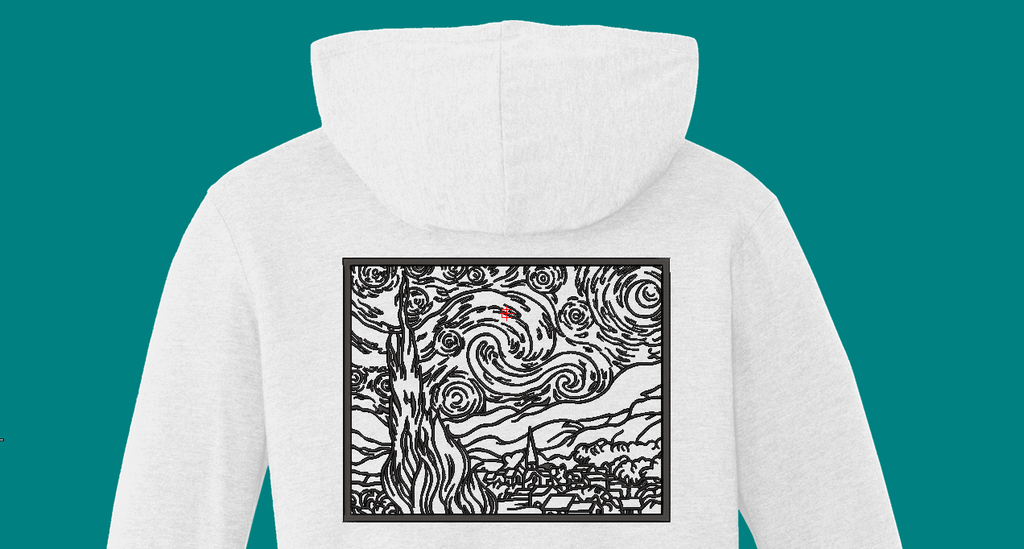 Van Gogh Starry Night Machine Embroidery Design - Famous Painting Linework Patch Digital File