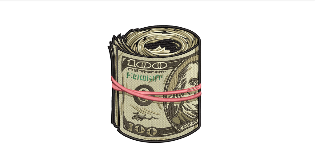 Rolled 100 Dollar Bills Machine Embroidery Design