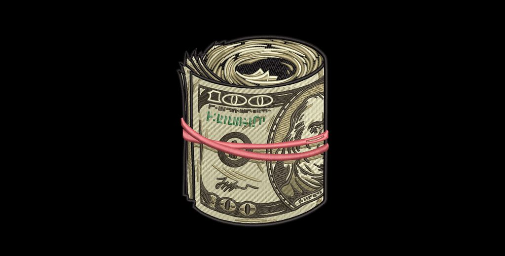 Rolled 100 Dollar Bills Machine Embroidery Design