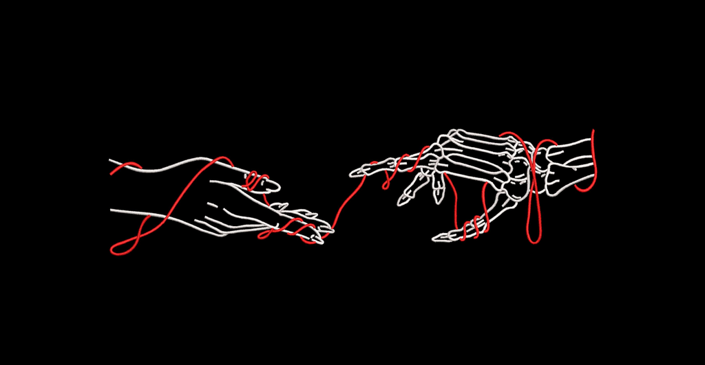 Red Thread of Fate Skeleton and Human Hands Machine Embroidery Design - Gothic Love Creation Linework Patch Digital File