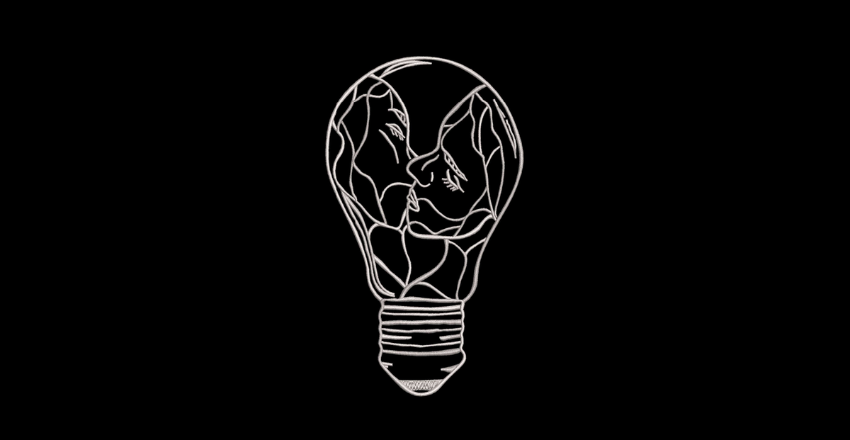 Kissing Couple Light Bulb Machine Embroidery Design